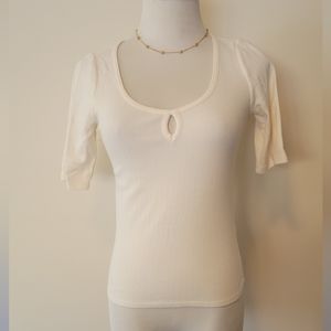 SOLD Everlane Stretch Ribbed Scoop Neck Tee Keyhole Short Sleeve Top Small